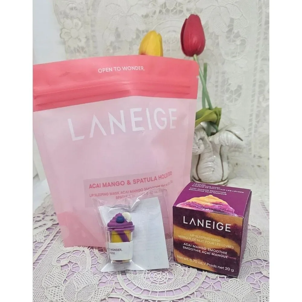 LANEIGE ACAI MANGO SMOOTHIE LIP SLEEP MASK WITH TOPPER & LIP GLOWIE BLAM NEW